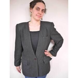 Vintage 80s Sasson Heather Grey 100% WOOL Preppy Womens Blazer Coat 12
